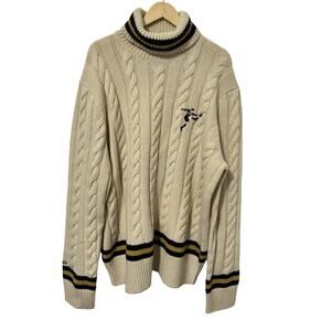 Polo Ralph Lauren Cable Knit Wool Blend Turtleneck Rugby Sweater Size XXL Cream